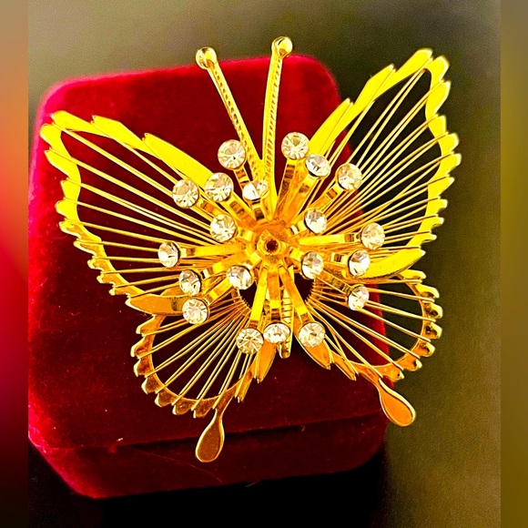 Monet Jewelry - Vintage Monet Gold Butterfly and Rhinestone Brooch